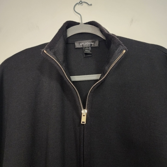 St John Black Wool Poncho Knit cape Minimalist Lagenlook Neutral Luxury luxe - Picture 10 of 15